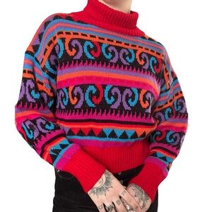 90s Vintage Funky Turtleneck Sweater • Size Small 🌈❣️